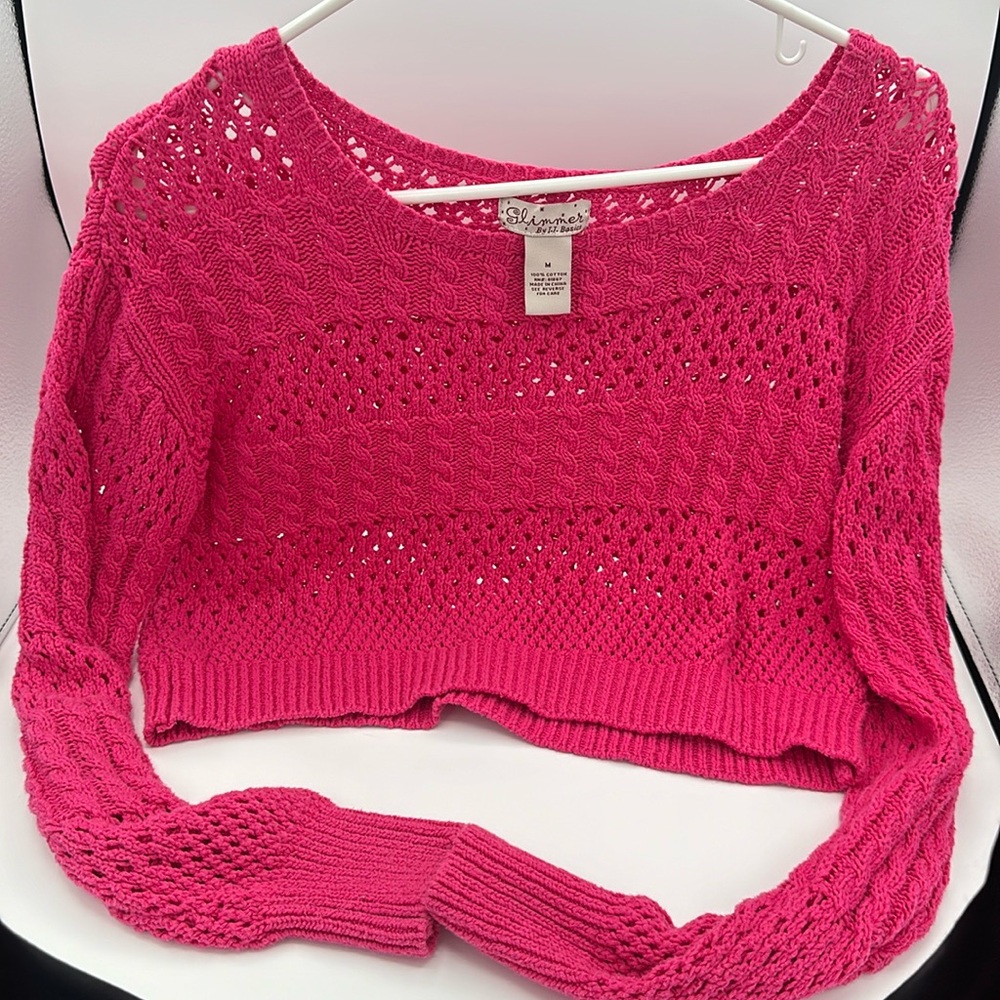 Glimmer Loose Knit Long Sleeve Hot Pink Sweater Size Medium